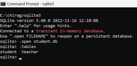 sqlite3 show tables.